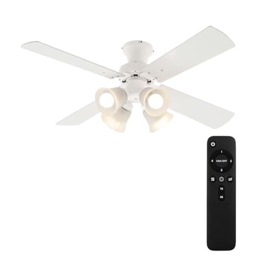 ぼん家具 シーリングファンライト LED 木製 DCモーター 静音 E26 4灯 10畳 12畳 4枚羽根 風量調節 リバーシブル羽根 ホワイト
