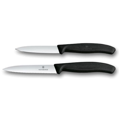 VICTORINOX(ビクトリノックス) ペティナイフ2本セット 食洗機対応 10cmブレード 波刃 直刃 ブラック スイスクラシック ラッキーセット 6.7113.21-X1