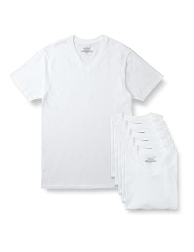 [Amazon Essentials] 6枚組 インナーシャツ 高通気性 Vネック コットン メンズ ホワイト S