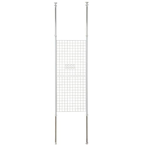 山善(YAMAZEN) 突っ張り パーテーション (ワイヤータイプ) 幅60×奥行5×高さ166.5-295.5cm (フック4個付き) 壁掛け 収納 壁面収納 天井 間仕切り 組立品 ホワイト SP-60(W)