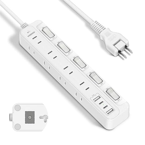 電源タップ マグネット 延長コード 2m 5つ個別スイッチ 8個AC口 2個Type-Cと2個Type-Aポート USB専用スイッチ