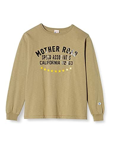 [チャンピオン] ロングTシャツ 長袖Tシャツ 綿100% 丸胴仕様 ヴィンテージ風ロゴワッペン グラフィックプリント C3-Q418 メンズ カーキ L