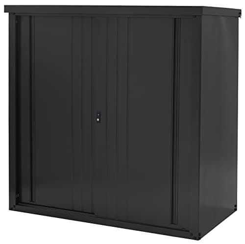 [ガーデンマスター] 物置 屋外 収納庫 大型 幅152.8×奥行79.3×高さ153.4㎝ 安心設計 吊り戸式 可動棚10㎝間隔 棚板補強加工 鍵付き 棚板ハーフ2枚 転倒防止設計 屋外用 物置 KSLB-1515 ブラック