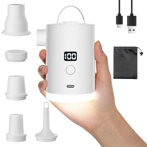 電動ポンプ 電動エアーポンプ【2026新登場&空気入れ・抜き&LEDランタン】 浮き輪空気入れ 電動 5kPa 450L/min 3600mAhバッテリー付き 空気抜き ライト付き 両対応 高速充填 USB充電式 小型 携帯式エアーポンプ 過熱保護プール エアベット ビニールブール 真空圧縮袋適用 ノズル付き 持ち運び 日本語取扱説明書付き (ホワイト)
