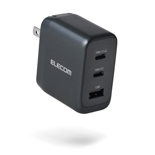 エレコム 充電器 Type-C 70W 3ポート USB-C×2 USB-A×1 PD対応 スイング式プラグ採用 PSE技術基準適合 温度制御機能 アジャストチャージ機能 ミッドナイト EC-AC12770MN