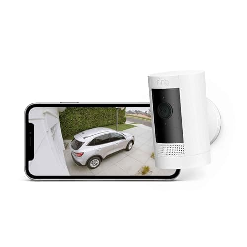 【2023年度グッドデザイン賞受賞】Ring Stick Up Cam Battery (リング スティックアップカム バッテリーモデル) | 外出先からも見守り可能、屋内・屋外で使える充電式セキュリティカメラ、デバイス盗難補償付き - ホワイト | Ring Homeプラン30日間無料体験