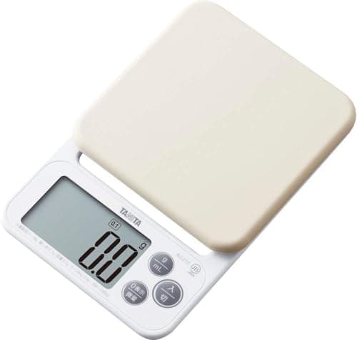 タニタ クッキングスケール シリコンカバー付き 0.1g から2kgまで計れる フック穴付き デジタル はかり ホワイト KJ-212 WH