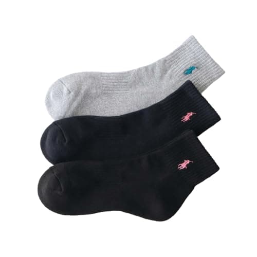 【3足セット】POLO RALPH LAUREN レディース 足底パイル ワンポイント ショートソックス 93246914 23-25cm 02.グレー×ネイビー×ブラック