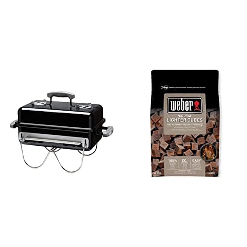 Weber(ウェーバー) 卓上 キャンプ グリル ゴーエニィウェアー バーベキュー コンロ BBQ グリル 炭 焚火台 2-3人用 【日本正規品】 121908 黒+ 100%天然素材点火キューブ 48個【日本正規品】 17612