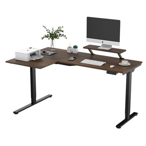 FLEXISPOT 昇降式デスク 電動 Q2L l字デスク パソコンデスク スタンディングデスク メーカー五年保証 モニター台付き 無段階高さ調節 人間工学 メモリー機能付き マホガニー