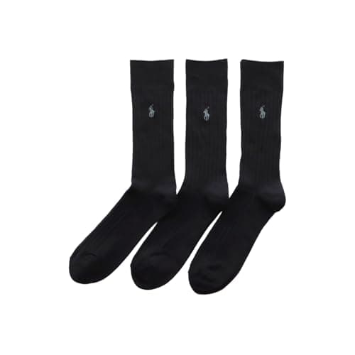 【3足セット】POLO RALPH LAUREN ワンポイント 刺しゅう クルー丈 ソックス メンズ 25-27cm 01.ブラック×3