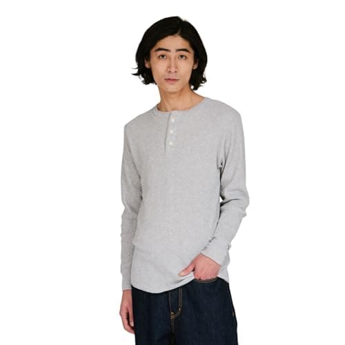 サーマル Tシャツ 長袖 ヘンリーネックロングスリーブ ワッフル 無地 防寒 柔らかい綿混素材 HM4-Q502-060-L