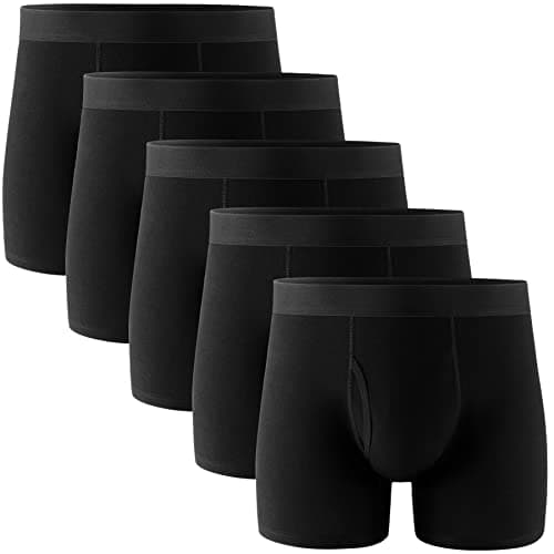 [POPKOK] ［ポップコー］ボクサーパンツ メンズ 前開き ボクサーブリーフ 5枚 セット コットン 下着 男性 ボクサー 大きいサイズ(ブラック,L)