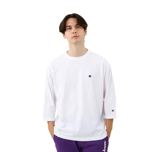 長袖Tシャツ 七分袖 丸首 綿100％ ワンポイントロゴ リラックスフィット ドロップショルダー ロングスリーブTシャツ メンズ C8-A408Z-010-L