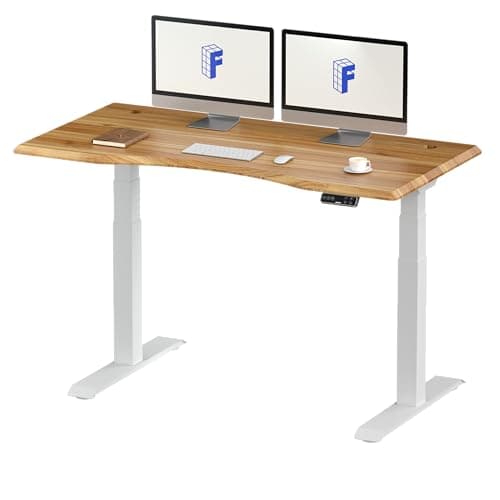 FLEXISPOT スタンディングデスク メーカー5年保証 電動式昇降デスク 高さ調節 パソコンデスク E7セット (フレーム(白)+天板(ブラウン), 140×70cm)
