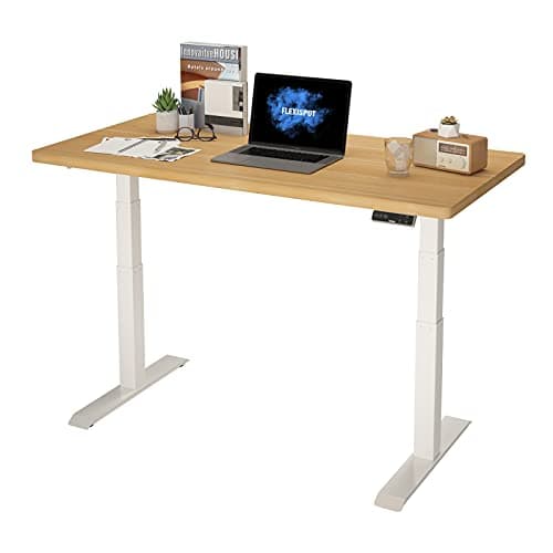 FLEXISPOT スタンディングデスク メーカー5年保証 電動式昇降デスク 高さ調節 パソコンデスク E7セット (フレーム(白)+天板(メープル), 140×70cm)