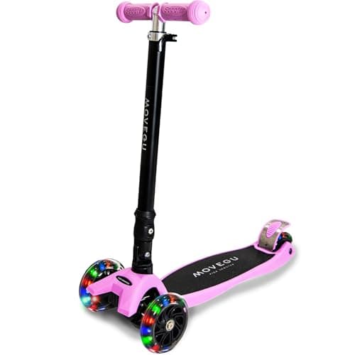 キックスクーター キックボード 子供用 三輪車 ４段階高さ調整 軽量 頑丈 方向変換 安定 光るLEDタイヤ 折りたたみ 方向変換 持ち運び便利 耐荷重50kg 後輪ブレーキ 誕生日 プレゼント おもちゃ ギフト キッズ MOVEGU 2022FW (Pink2022FW)
