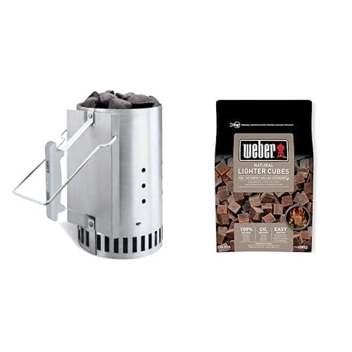 Weber(ウェーバー) バーベキュー コンロ BBQ グリル ラピッドファイヤーチムニースターター(大) 煙突効果 火起こし器 炭 着火 【日本正規品 2年保証】 7416+ 100%天然素材点火キューブ 48個【日本正規品】 17612