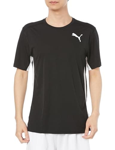 PUMA(プーマ) ランニング トレーニング ジム スポーツ 吸汗速乾 サイドストライプ 半袖ポリエステルTシャツ 525438 メンズ 24年春夏カラー ブラック ホワイト(01)