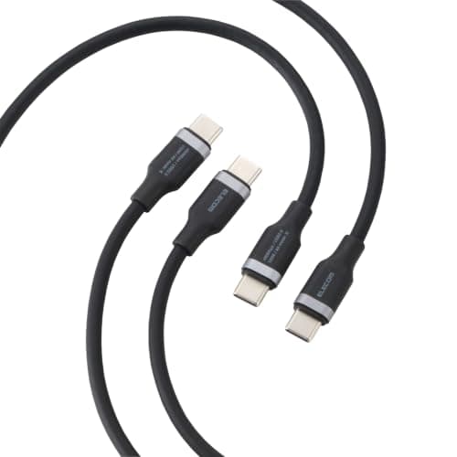 エレコム USB Type C ケーブル 2m 100W PD対応 高速充電 シリコン素材 なめらか やわらか 2本入り MacBook/iPad/Galaxy/Android スマホ タブレット 等対応 】 【iPhone 16 シリーズ 対応検証済】ブラック MPA-CCECSS20BB