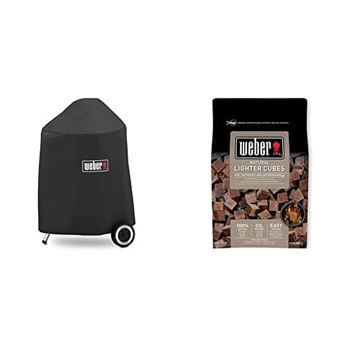 Weber(ウェーバー) バーベキュー コンロ BBQ グリル 47cmコンパクト&オリジナルケトルグリルカバー 7148 【日本正規品 3年保証】+ 100%天然素材点火キューブ 48個【日本正規品】 17612