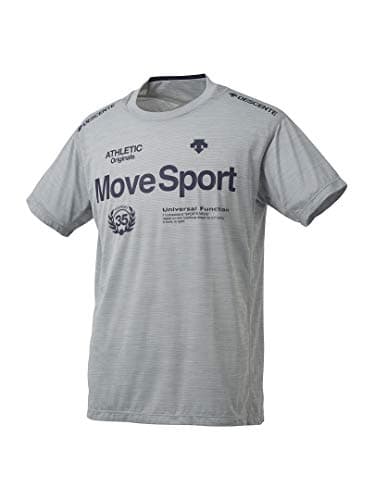 [DESCENTE(デサント)]半袖シャツ ブリーズプラス Tシャツ MOVE SPORT ストレッチ 吸汗速乾 高通気 メンズ グレー杢×グリーン×オレンジ 日本 S (日本サイズS相当)