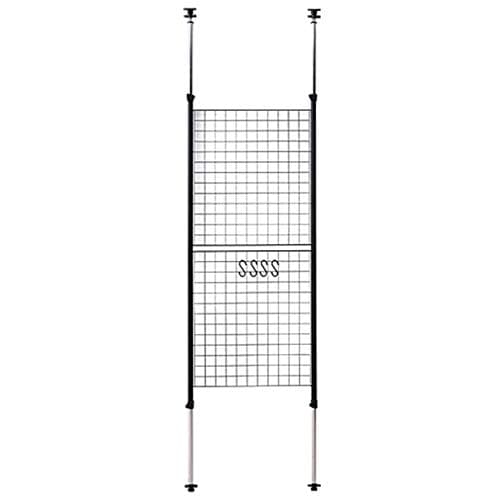 山善(YAMAZEN) 突っ張り パーテーション (ワイヤータイプ) 幅60×奥行5×高さ166.5-295.5cm (フック4個付き) 壁掛け 収納 壁面収納 天井 間仕切り 組立品 ブラック SP-60(MBK)