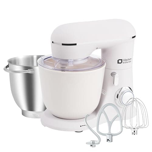 Kitchen in the box スタンドミキサー 4.5L+5Lダブルボウル 大容量 10段階スピード調節 3種類アタッチメント付き アイボリー