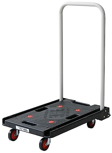 山善(YAMAZEN) 台車 静音キャスター 38×62cm 積載荷重100kg すべり防止ゴム(4カ所) ブレーキ付き 折りたたみ 軽量 コンパクト YSF-6040B(BK) ブラック