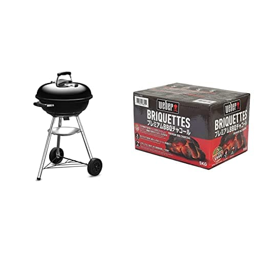 Weber(ウェーバー) バーベキュー コンロ 直径47cm コンパクトケトル 炭 キャンプ 6-8人用 【日本正規品10年保証】1221308 / 温度計付き 1221308 黒 47cm & バーベキュー コンロ 安心,安全BBQ チャコールブリケット(炭)5㎏ Box入り 人,環境,食材に優しい100%自然素材 【日本正規品】 18486【セット買い】