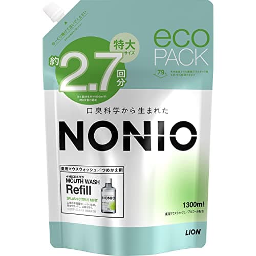 【Amazon.co.jp限定】【大容量】NONIO(ノニオ) マウスウォッシュ 超爽快タイプ スプラッシュシトラスミント 詰め替え 1300ml [医薬部外品] 洗口液 口臭原因菌を殺菌 アルコール配合 パウチ
