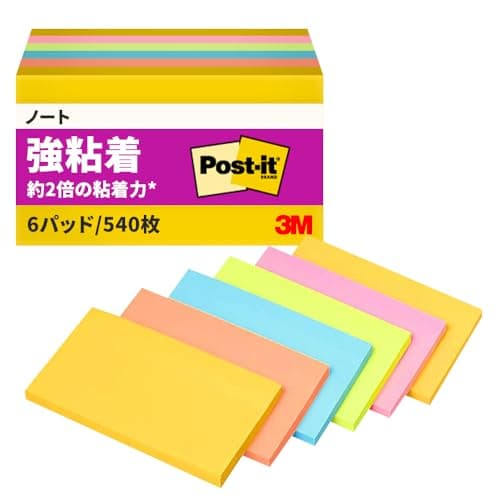 【Amazon.co.jp限定】 3M ポストイット 付箋 強粘着 大きい ネオンカラー 75×127mm 90枚×6パッド 655-6SSAN-AM