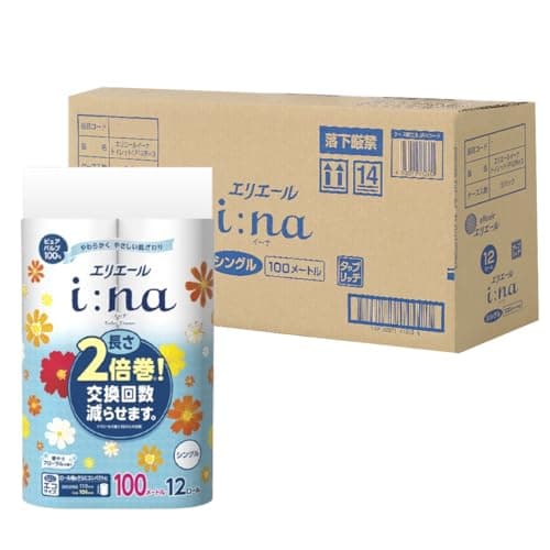エリエール トイレットペーパー i:na(イーナ) 2倍巻き 100m×36ロール(12ロール×3パック) シングル パルプ100% 華やぐフローラルの香り 【EC限定 正規段ケース】 【ハーフケース】 【Amazon.co.jp限定】