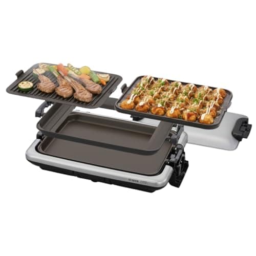 タイガー魔法瓶(TIGER) ホットプレート3枚セット 平面 たこ焼き 焼肉 蓋付き シルバー CRV-N300 SN