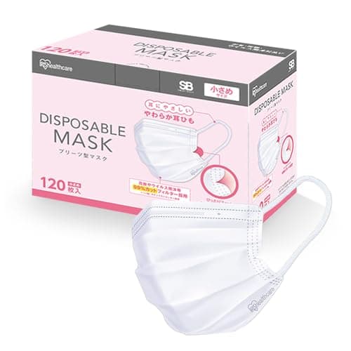 [アイリスオーヤマ] 不織布マスク プリーツ 大容量 120枚入 小さめサイズ 幅14.5センチ 耳が痛くならない ホワイト 白 【Amazon.co.jp限定】