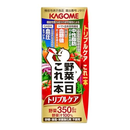 カゴメ 野菜一日これ一本 トリプルケア 200ml紙パック×24本(機能性表示食品 血圧 血糖値 中性脂肪 GABA トマト由来食物繊維)