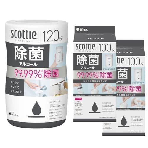 ウェットティッシュ アルコール 除菌 本体120枚+詰替100枚2個 スコッティ'(セット品)