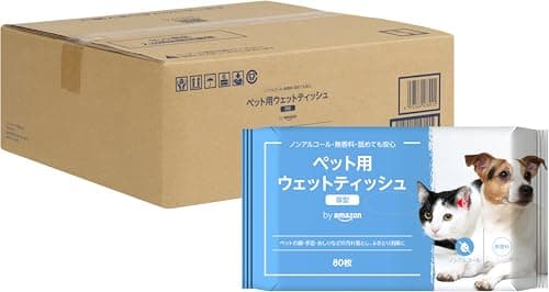 by Amazon ペット用 ウェットティッシュ 厚型 ノンアルコール 無香料 80枚入×18個セット