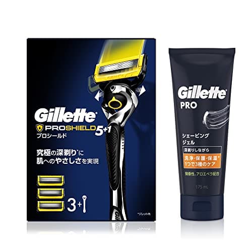 Gillette ジレット プロシールド マニュアル 本体(替刃3コ付)+シェービングジェル 175ｍｌ【セット買い】敏感肌用 髭剃り カミソリ 男性 メンズ 【Amazon.co.jp限定】
