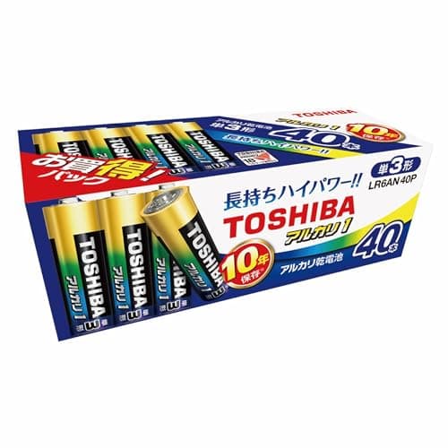 TOSHIBA(東芝) アルカリ乾電池 単3形 1.5V アルカリ1 まとめパック 10年保存 長持ちハイパワー 液漏れ防止構造 安心設計 防災備蓄 LR6AN 40P 40本