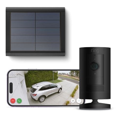 【2023年度グッドデザイン賞受賞】Ring Stick Up Cam Battery (リング スティックアップカム バッテリーモデル) ブラック + ソーラーパネル | Ring Homeプラン30日間無料体験