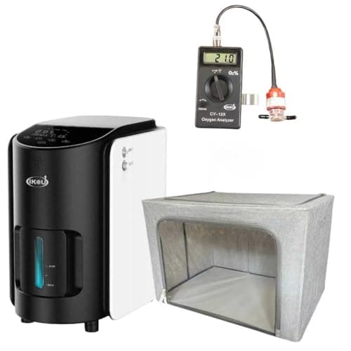 IKOU ペット用 酸素室 3点セット (酸素発生器 酸素濃度計 酸素ケージ Lサイズ9kg未満のペット60×42×40cm) 1-7L/min流量調節 日本語パネル 高精度5秒応答 折りたたみ 犬 猫 中型犬 多頭飼い 自宅ケア