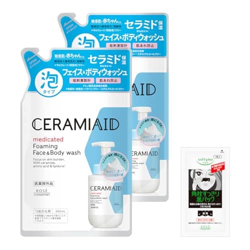 KOSE セラミエイド 薬用 フェイス&ボディウォッシュ 顔・からだ用 泡タイプ セラミドケア つめかえ 2個セット(380mL×2個)敏感肌 赤ちゃんにも使える ボディソープ おまけ付 ボディウォッシュ 保湿 【医薬部外品】