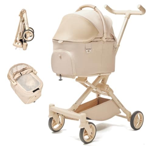 【超小型犬専用·電車対応】PETTENA 分離型 ペットカート 小型犬 軽量型 耐荷重15KG 超コンパクト 組立簡単 犬バギー 猫 自立可能 使用便利 小型犬多頭 犬用カート 高い安定性 アルミ合金フレーム 振動減少タイヤ お出かけ 散歩 通院 ショッピング 18か月保証期間 PETTENA PETITE (ベージュ(ペットカート+電車カバーセット))
