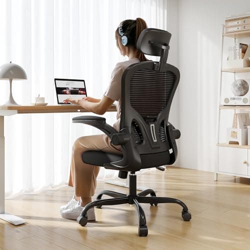 [Synorla] 2Dヘッドレストオフィスチェア 耐荷重150KG椅子 長時間快適 家庭用/オフィス用 高背デスクチェア360°ローリングスイベル 90°フリップアップアームレストと調節可能なランバーサポート付き ブラック
