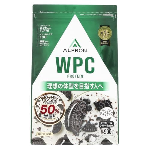 【チップ増量】アルプロン (ALPRON) WPC ホエイプロテイン クッキー&クリーム風味 (チョコチップ入り) 900g アスパルテーム不使用 国内製造