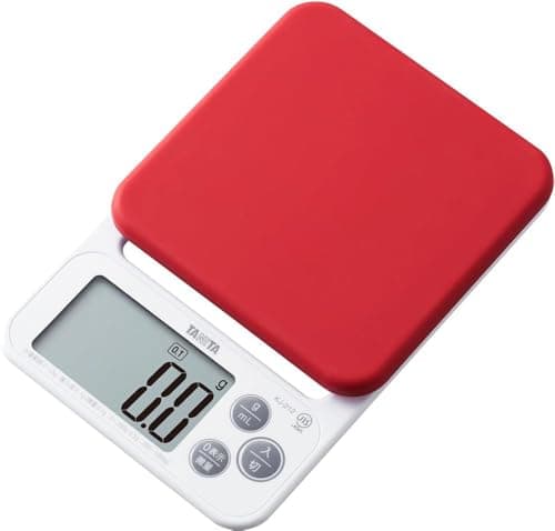 タニタ クッキングスケール シリコンカバー付き 0.1g から2kgまで計れる フック穴付き デジタル はかり レッド KJ-212 RD