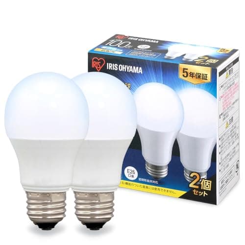 アイリスオーヤマ LED電球 口金直径26mm 広配光 100W形相当 昼白色 2個パック 密閉器具対応 LDA12N-G-10T62P