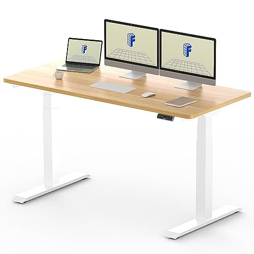 FLEXISPOT スタンディングデスク メーカー5年保証 電動式昇降デスク 高さ調節 パソコンデスク E7セット (フレーム(白)+天板(メープル), 180×80cm)