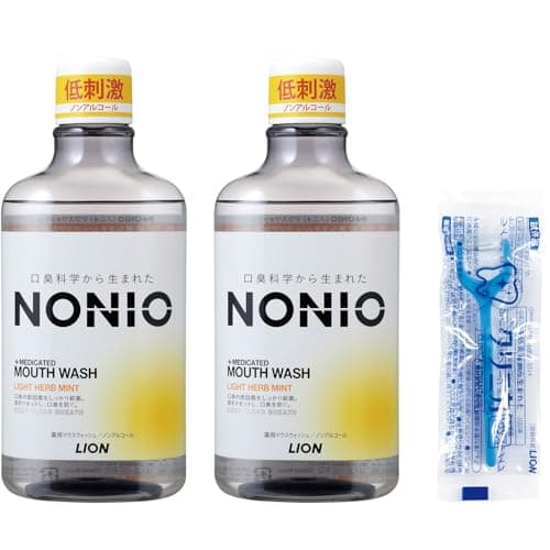 【Amazon.co.jp限定】NONIO(ノニオ) [医薬部外品] マウスウォッシュ ライトハーブミント 低刺激タイプ ノンアルコール 600ml×2個+ミニリンス80ml×2個 洗口液 口臭原因菌を殺菌 口臭予防